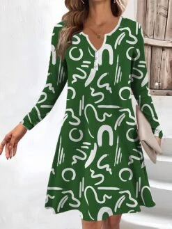Women's Work Dress Casual Dress Fashion Winter Dress Daily Mini Dress Button Print V Neck Long Sleeve Letter Regular Fit Navy Blue Blue Green Fall Winter S M L XL XXL -Tesla Style oddvfn1694670733264