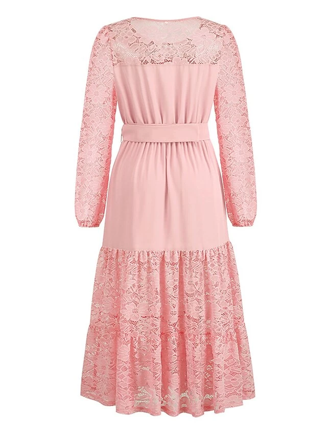 Women's Prom Dress Party Dress Lace Dress Long Dress Maxi Dress Black Pink Red Long Sleeve Pure Color Lace Spring Fall Winter Crew Neck Fashion Winter Dress Birthday Evening Party 2023 S M L XL XXL 9 Women's Prom Dress Party Dress Lace Dress Long Dress Maxi Dress Black Pink Red Long Sleeve Pure Color Lace Spring Fall Winter Crew Neck Fashion Winter Dress Birthday Evening Party 2023 S M L XL XXL - Image 7