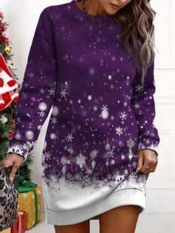 Women's Christmas Casual Dress Sweatshirt Dress Mini Dress Warm Fashion Outdoor Vacation Crew Neck Print Snowman Loose Fit Wine Navy Blue Blue S M L XL XXL -Tesla Style odmhed1695278290599