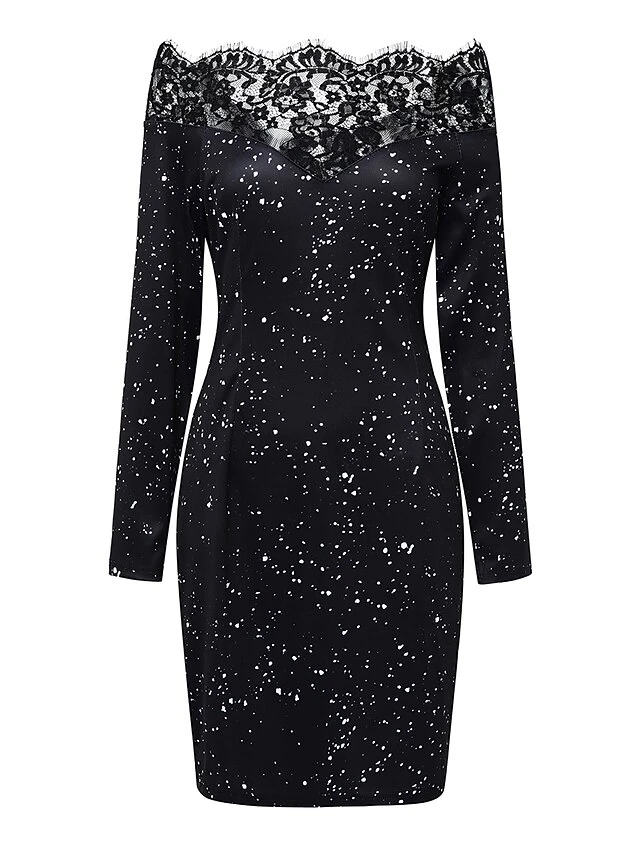 Women‘s Party Dress Wedding Guest Dress Lace Dress Black Dress Bodycon Long Sleeve Pure Color Lace Fall Spring Off Shoulder Party Winter Dress Evening Party 2022 S M L XL XXL 4 Women‘s Party Dress Wedding Guest Dress Lace Dress Black Dress Bodycon Long Sleeve Pure Color Lace Fall Spring Off Shoulder Party Winter Dress Evening Party 2022 S M L XL XXL - Image 2