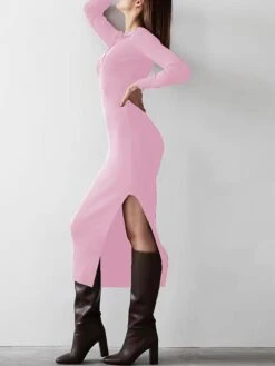 Women's Sweater Dress Winter Dress Jumper Dress Long Dress Maxi Dress Button Street Daily Holiday Fashion Streetwear Shirt Collar Long Sleeve 2023 Regular Fit Black Red Blue Color S M L Size -Tesla Style oduftf1692938963105