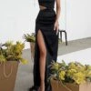 Women's Prom Dress Party Dress Fringe Dress Long Dress Maxi Dress Black Sleeveless Pure Color Tassel Fringe Fall Autumn Crew Neck Fashion Winter Dress Wedding Guest Birthday Slim 2023 S M L -Tesla Style odyydo1693535455942