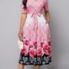 Women's Work Dress Semi Formal Dress A Line Dress Elegant Midi Dress Lace Up Print Crew Neck Short Sleeve Floral Plaid Regular Fit Pink Summer Spring S M L XL XXL