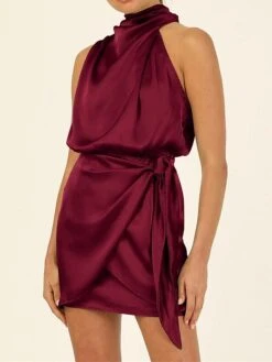 Women's Party Dress Homecoming Dress Cocktail Dress Mini Dress Black Champagne Light Green Sleeveless Pure Color Lace Up Spring Fall Winter Halter Neck Fashion Wedding Guest Birthday Vacation Loose -Tesla Style oehdfc1693535347305