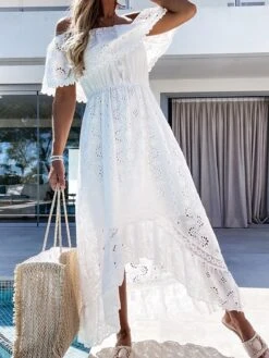 Women's Party Dress Casual Dress Swing Dress Long Dress Maxi Dress White Short Sleeve Pure Color Lace Summer Spring Off Shoulder Vacation 2023 S M L XL 13 Women's Party Dress Casual Dress Swing Dress Long Dress Maxi Dress White Short Sleeve Pure Color Lace Summer Spring Off Shoulder Vacation 2023 S M L XL -Tesla Style oeskht1642500733325