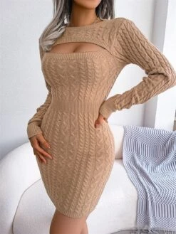 Women's Sweater Dress Winter Dress Jumper Dress Mini Dress Cut Out Daily Date Going Out Active Fashion Crew Neck Long Sleeve 2023 Slim Black Wine Blue Color S M L Size -Tesla Style oexvcu1692858714818