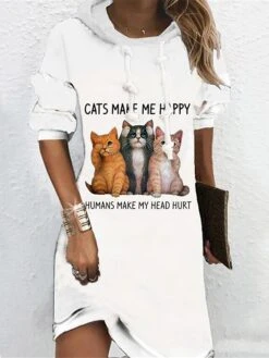 Women's Casual Dress Hoodie Dress Shift Dress Mini Dress White Yellow Brown Long Sleeve Animal Print Spring Fall Winter Hooded Fashion 2023 S M L XL XXL 3XL -Tesla Style ofbjpa1672136940523