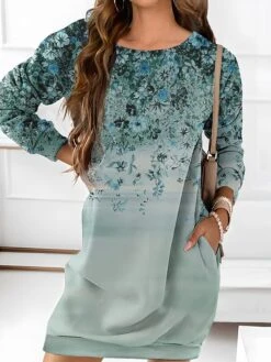 Women's Casual Dress Sweatshirt Dress Mini Dress Warm Fashion Outdoor Vacation Going Out Crew Neck Pocket Print Floral Loose Fit Black Royal Blue Blue S M L XL XXL -Tesla Style ofhurb1694661939578
