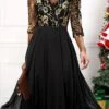 Women's Party Dress Lace Dress Cocktail Dress Midi Dress Black 3/4 Length Sleeve Pure Color Lace Spring Fall Winter V Neck Fashion Wedding Guest Vacation 2023 S M L XL XXL 3XL -Tesla Style oggsbr1696675468812