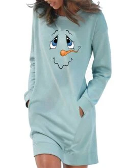 Women‘s Christmas Casual Dress Hoodie Dress Light Blue Grey White Long Sleeve Snowman Pocket Print Winter Fall Crew Neck Stylish Casual Fall Dress Loose Fit 2022 S M L XL 2XL / Cotton / Winter Dress -Tesla Style ogpyyt1665747118919