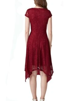 Women's Party Dress Lace Dress Cocktail Dress Midi Dress Black Pink Wine Short Sleeve Pure Color Lace Spring Fall Winter V Neck Fashion Winter Dress Wedding Guest Vacation 2023 S M L XL XXL -Tesla Style ogwxvp1692180412888