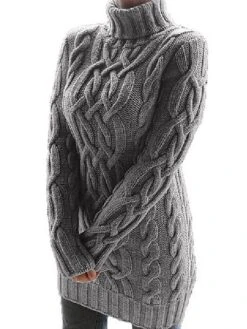 Women‘s Sweater Dress Winter Dress Pullover Knitted Solid Color Basic Casual Chunky Long Sleeve Sweater Cardigans Turtleneck Fall Winter White Black Purple / Regular Fit / Going Out -Tesla Style ogwzpe1646278227353