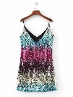 Women‘s Party Dress Sequin Dress Homecoming Dress Cocktail Dress Mini Dress Silver Colorful Black Sleeveless Pure Color Sparkly Glitter Sequins Fall Winter Autumn Spaghetti Strap Fashion Vacation -Tesla Style ohhwtv1694504496595