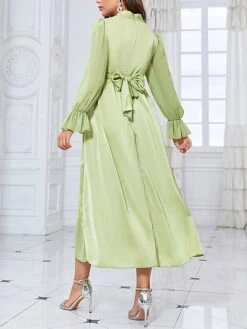 Women's Prom Dress Party Dress Satin Dress Long Dress Maxi Dress Green Long Sleeve Pure Color Strappy Spring Fall Winter Stand Collar Fashion Winter Dress Evening Party Wedding Guest 2023 S M L XL -Tesla Style ohsbho1693390906504