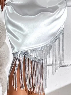 Women's Party Dress Fringe Dress Cocktail Dress Midi Dress White Half Sleeve Pure Color Tassel Fringe Summer Spring Fall Square Neck Fashion Vacation 2023 S M L XL -Tesla Style oidjjo1692857479584