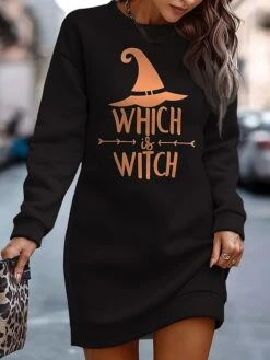 Women's Halloween Dress Casual Dress Sweatshirt Dress Mini Dress Warm Daily Outdoor Holiday Crew Neck Print Animal Pumpkin Print Loose Fit Black Yellow Red S M L XL XXL -Tesla Style oifzbu1692935620996