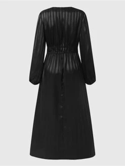 Women's Work Dress Satin Dress Black Dress Fashion Midi Dress Split V Neck Long Sleeve Plain Loose Fit Black Fall Winter S M L XL XXL -Tesla Style okcvne1693299582050