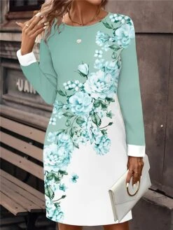 Women's Casual Dress Sweatshirt Dress Mini Dress Active Fashion Outdoor Holiday Vacation Crew Neck Print Floral Loose Fit Blue Purple Green S M L XL XXL -Tesla Style okeqrc1695195912772