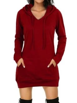 Women's Casual Dress Hoodie Dress Winter Dress Mini Dress Pocket Outdoor Daily Going Out Active Fashion Hooded Long Sleeve 2023 Loose Fit Black Red Navy Blue Color S M L XL XXL Size -Tesla Style okjecy1693559091945