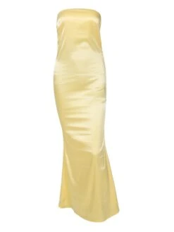Women‘s Prom Party Dress Wedding Guest Stain Maxi Long Dress Pink Yellow Brown Sleeveless Pure Color Backless Spring Summer Strapless Sexy Mature Party Slim 2023 S M L -Tesla Style okozmh1673405889062