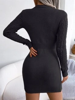 Women's Sweater Dress Winter Dress Jumper Dress Mini Dress Cut Out Daily Date Going Out Active Fashion Crew Neck Long Sleeve 2023 Slim Black Wine Blue Color S M L Size -Tesla Style okteoi1692858728223