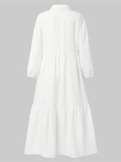 Women's Work Dress Satin Dress Swing Dress Fashion Midi Dress Ruffle Button Shirt Collar Long Sleeve Plain Loose Fit White Fall Winter S M L XL XXL -Tesla Style okyrmd1693299607208