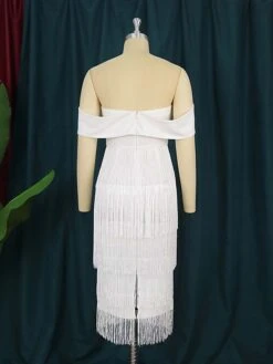 Women‘s Christmas Prom Dress Party Dress Fringe Dress Midi Dress White Green Rose Short Sleeve Pure Color Tassel Fringe Fall Winter Autumn Off Shoulder Fashion Vacation 2023 S M L XL XXL 3XL 4XL -Tesla Style oljvbc1694503330537