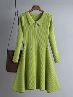 Women's Sweater Dress Jumper Dress Casual Dress Mini Dress Active Pure Color Outdoor Casual Vacation Going Out V Neck Long Sleeve 2023 Slim Black Green Apricot One Size -Tesla Style olmnts1695030476753