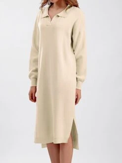 Women's Sweater Dress Jumper Dress Winter Dress Midi Dress Warm Plain Outdoor Holiday Vacation Going Out Lapel Long Sleeve 2023 Loose Fit Black Blue Brown One Size -Tesla Style olrjsx1697767690586