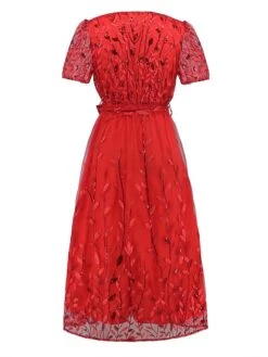 Women's Party Dress Sequin Dress Cocktail Dress Midi Dress White Champagne Red Short Sleeve Pure Color Lace Up Summer Spring V Neck Fashion Wedding Guest Vacation Summer Dress 2023 S M L XL 2XL -Tesla Style olszhj1679035606540