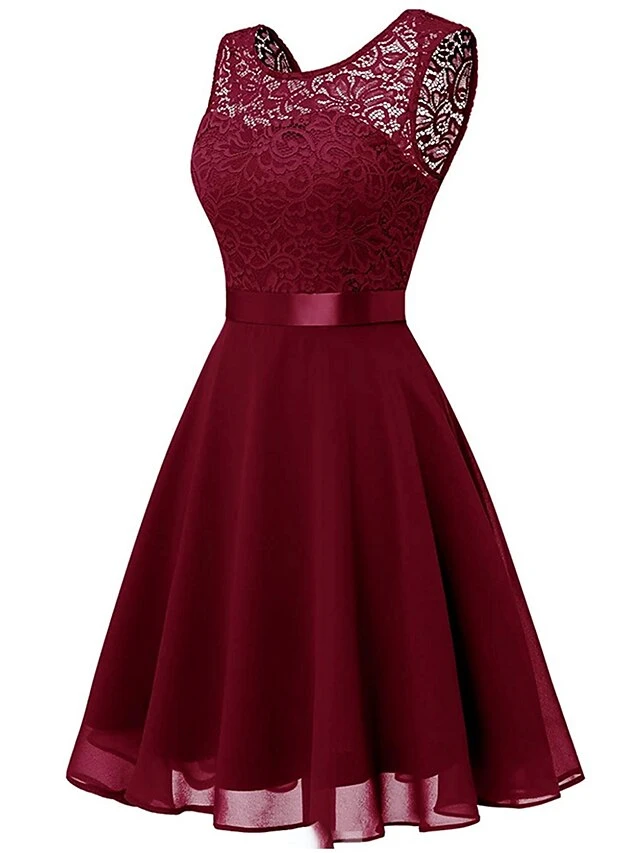 Women‘s Party Dress Lace Dress Knee Length Dress Pink Red Wine Dark Blue Red White Black Sleeveless Pure Color Lace Spring Summer Crew Neck Elegant 2022 XS S M L XL XXL XXXL 12 Women‘s Party Dress Lace Dress Knee Length Dress Pink Red Wine Dark Blue Red White Black Sleeveless Pure Color Lace Spring Summer Crew Neck Elegant 2022 XS S M L XL XXL XXXL - Image 10