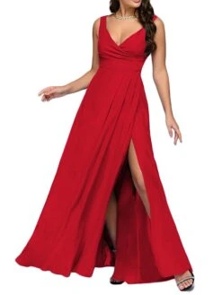 Women's Party Dress Long Dress Maxi Dress Black Red Dark Blue Sleeveless Pure Color Split V Neck Festival Dress Summer Dress Spring Dress S M L XL -Tesla Style omjipp1693807006098