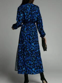 Women's Work Dress Casual Dress Swing Dress Fashion Office Daily Workfashion Midi Dress Split Print V Neck Long Sleeve Leopard Print Loose Fit Blue Brown Green Fall Winter S M L XL XXL -Tesla Style omlgbo1695030986316