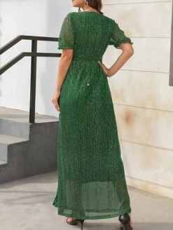 Women's Long Dress Maxi Dress Party Dress Formal Dress Summer Dress Pure Color Streetwear Modern Party Outdoor Holiday Lace Up Split Short Sleeve V Neck Dress Loose Fit Black Red Blue Summer Spring S -Tesla Style ommuad1678860551089