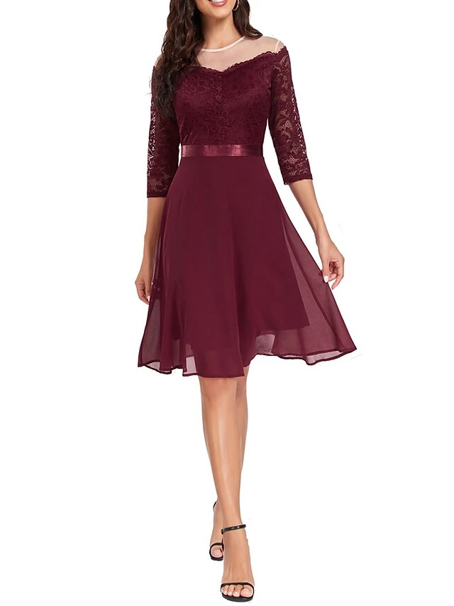 Women's Party Dress Lace Dress Cocktail Dress Midi Dress Black Wine Navy Blue 3/4 Length Sleeve Pure Color Lace Spring Fall Winter Crew Neck Fashion Winter Dress Wedding Guest Vacation 2023 S M L XL 7 Women's Party Dress Lace Dress Cocktail Dress Midi Dress Black Wine Navy Blue 3/4 Length Sleeve Pure Color Lace Spring Fall Winter Crew Neck Fashion Winter Dress Wedding Guest Vacation 2023 S M L XL - Image 5