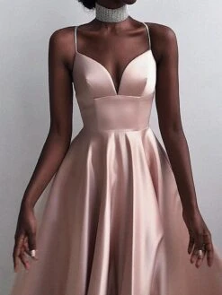 Women's Party Dress Satin Dress Swing Dress Midi Dress Black Champagne Red Sleeveless Pure Color Backless Summer Spring Deep V Fashion Party Summer Dress Spring Dress 2023 S M L XL -Tesla Style onkuvy1656913850690