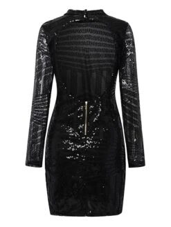 Women's Party Dress Sequin Dress Homecoming Dress Mini Dress Black Gold Flakes Black Long Sleeve Geometric Sequins Spring Fall Winter High Neck Party Party Winter Dress Birthday 2022 S M L XL -Tesla Style onwmxe1677233779800