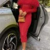 Women‘s Christmas Party Dress Feather Dress Cocktail Dress Midi Dress Red Long Sleeve Pure Color Backless Spring Fall Winter Off Shoulder Fashion Winter Dress Wedding Guest Vacation 2023 S M L -Tesla Style onxdhx1693818242464