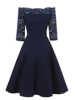 Women‘s Cocktail Party Dress Wedding Guest Dress Sheath Dress Midi Dress Wine Navy Blue Half Sleeve Solid Colored Off Shoulder Hot S M L XL XXL -Tesla Style oociqn1564573219913
