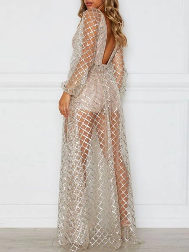 Women's Party Dress Sequin Dress Swing Dress Long Dress Maxi Dress Black Gold Long Sleeve Pure Color Sequins Spring Fall Winter V Neck Fashion Party Winter Dress Wedding Guest 2023 S M L XL 4 Women's Party Dress Sequin Dress Swing Dress Long Dress Maxi Dress Black Gold Long Sleeve Pure Color Sequins Spring Fall Winter V Neck Fashion Party Winter Dress Wedding Guest 2023 S M L XL - Image 2