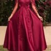 Women's Prom Dress Party Dress Lace Dress Long Dress Maxi Dress Red 3/4 Length Sleeve Pure Color Lace Spring Fall Winter Crew Neck Fashion Party Winter Dress Birthday 2023 S M L XL XXL -Tesla Style ooxnqu1654751842154