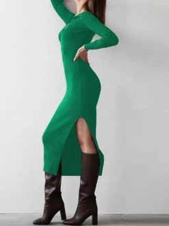 Women's Sweater Dress Winter Dress Jumper Dress Long Dress Maxi Dress Button Street Daily Holiday Fashion Streetwear Shirt Collar Long Sleeve 2023 Regular Fit Black Red Blue Color S M L Size -Tesla Style opbgkz1692938959679