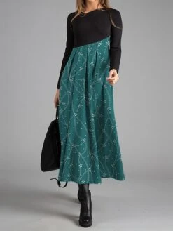 Women's Work Dress Casual Dress Swing Dress Fashion Winter Dress Christmas Daily Long Dress Maxi Dress Button Print V Neck Long Sleeve Snowflake Regular Fit Wine Blue Dark Blue Fall Winter S M L XL -Tesla Style opohej1697597095965