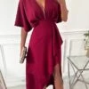 Women's Party Dress Cocktail Dress Satin Dress Midi Dress Pink Wine Half Sleeve Pure Color Ruffle Spring Fall Winter V Neck Fashion Winter Dress Wedding Guest Birthday 2023 S M L XL -Tesla Style oprczj1697106605656