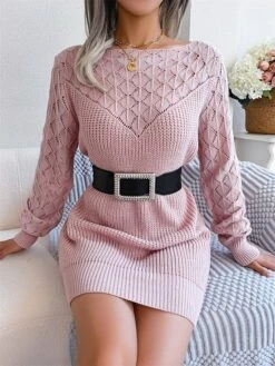 Women's Sweater Dress Winter Dress Jumper Dress Mini Dress Hollow Out Daily Date Going Out Active Fashion Off Shoulder Long Sleeve 2023 Loose Fit White Pink Blue Color S M L Size -Tesla Style opwkzc1692863457730