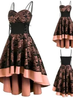 Women‘s Halloween Dress Party Dress Corset Dress Lace Dress Midi Dress Black White Wine Sleeveless Floral Lace Spring Fall Winter Cold Shoulder Party Party 2023 S M L XL XXL -Tesla Style oqaoiy1675328199344