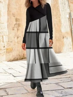 Women's Work Dress Casual Dress Swing Dress Fashion Winter Dress Daily Long Dress Maxi Dress Button Print V Neck Long Sleeve Geometric Plaid Regular Fit Pink Orange Green Fall Winter S M L XL XXL -Tesla Style oqiqar1695264758239