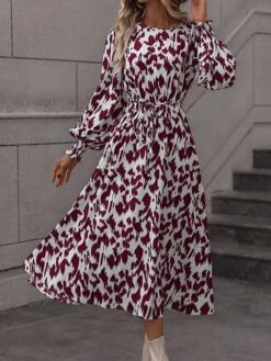 Women's Work Dress Casual Dress Swing Dress Fashion Daily Workfashion Midi Dress Print Crew Neck Long Sleeve Leopard Loose Fit Red Orange Fall Winter S M L XL -Tesla Style orjxqt1695030985538