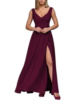 Women‘s Prom Party Dress Swing Dress Long Dress Maxi Dress Black Wine Red Sleeveless Pure Color Backless Winter Fall Spring V Neck Fashion Evening Party 2023 S M L XL XXL -Tesla Style orqqah1671444701987