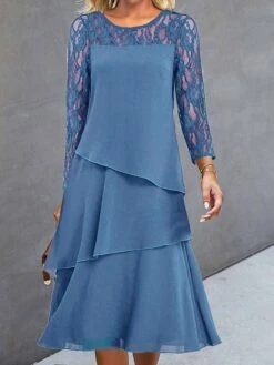 Women's Party Dress Lace Dress Cocktail Dress Midi Dress Wine Navy Blue Long Sleeve Pure Color Lace Spring Fall Winter Crew Neck Fashion Wedding Guest Vacation 2023 S M L XL XXL 3XL -Tesla Style ortanw1694587289713